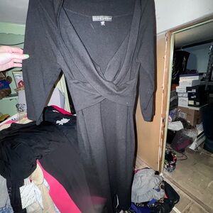 Ralph Lauren Black Long-Sleeve Wrap-Style Midi Dress